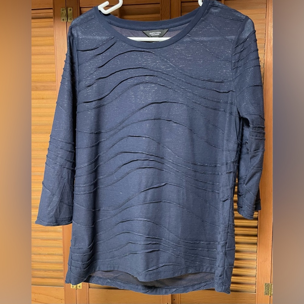 Women’s Simply Vera Wang, 3/4 sleeve top, shimmery blue, size M